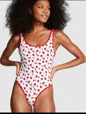 Frankie's Bikini x Pink Red White Strawberry & Cherry One Piece Swimsuit Sz XL